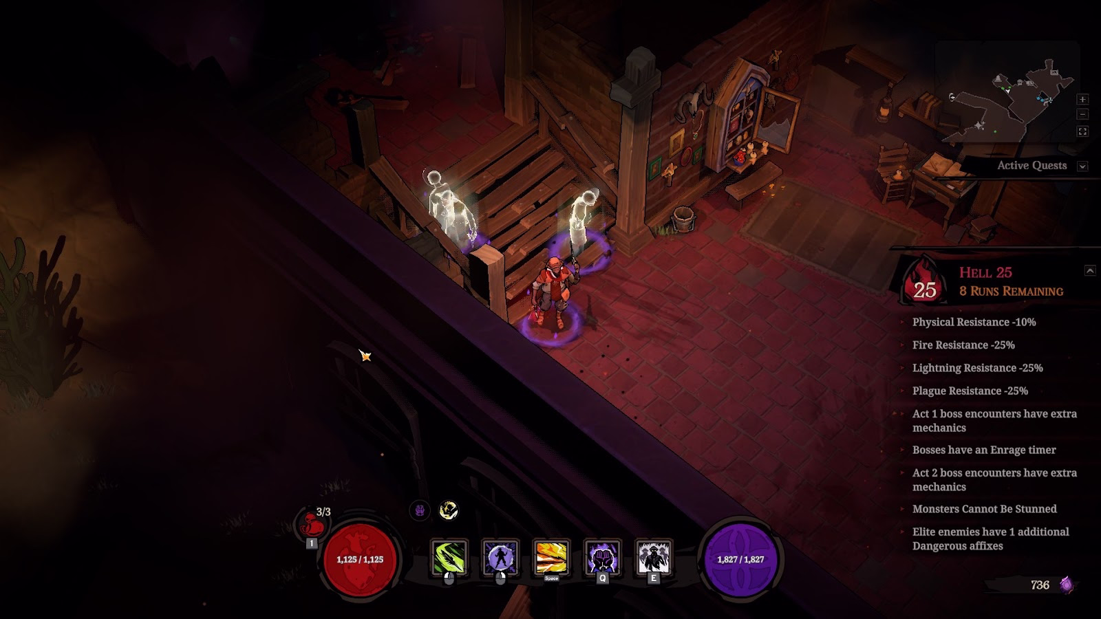In-game screenshot showing the effects of Hell Level 25